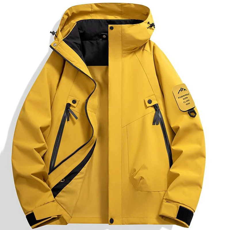 Herrenjacke mit Innentasche und Kapuze, Herbstjacke für den Außenbereich, wasserdicht, bequem, zum Radfahren, Reisen, Klettern, Bergsteigen, Windjacke