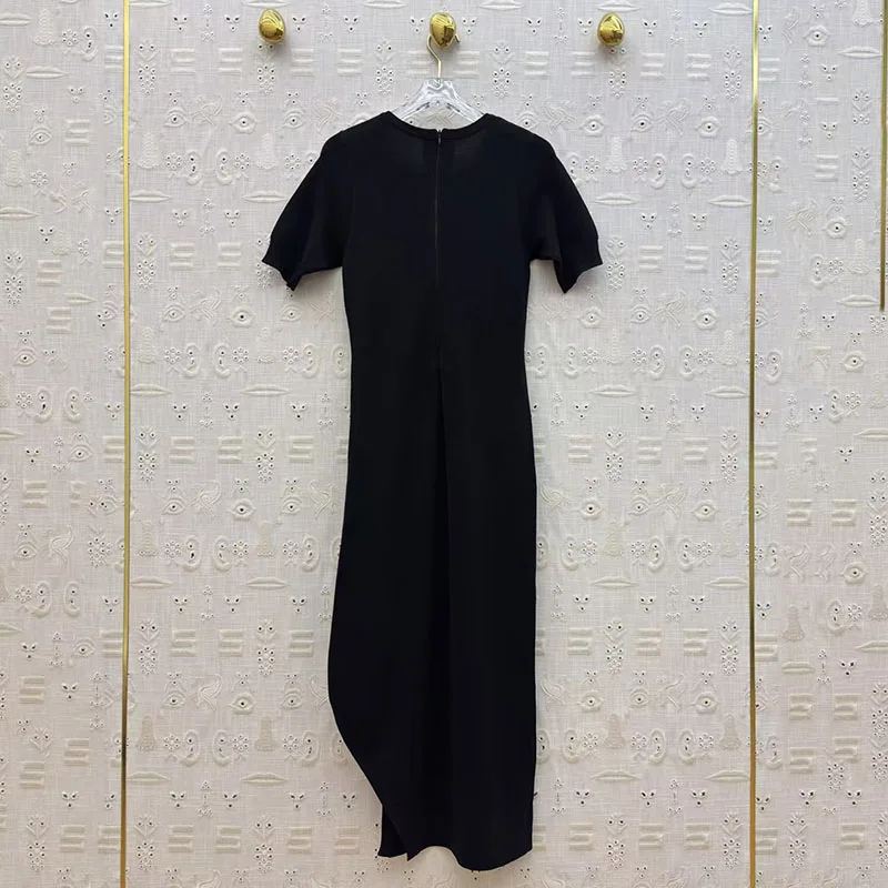 

Женское черное платье, трикотажное макси-платье с круглым вырезом и короткими рукавами, модное элегантное платье для повседневной носки, новинка весны 2026, Y2K
