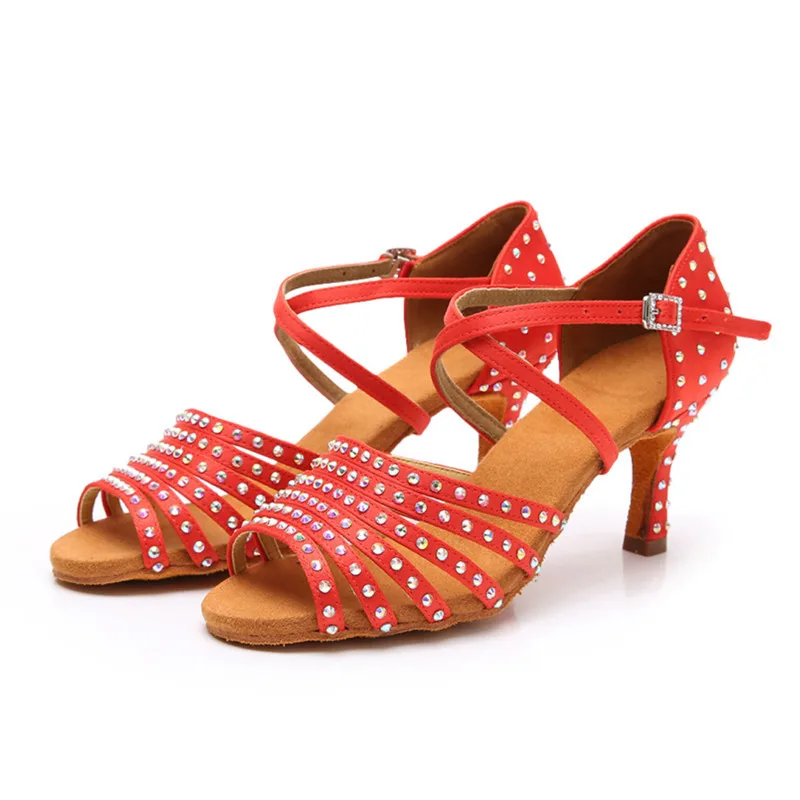 1 paia/lotto scarpe da ballo latino con strass moda donna lady cha cha tango scarpe da ballo con strass