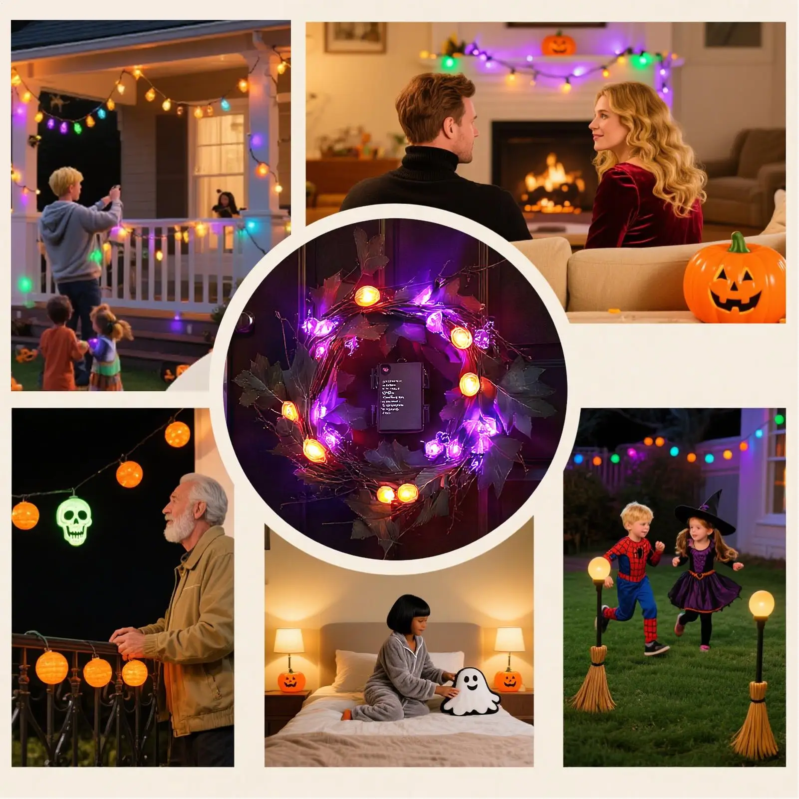 

LED Halloween Garland with Orange Pumpkin Willow Vine Twig Bat Lights 8-Modes Battery Operated Waterproof Decorations for Indoor