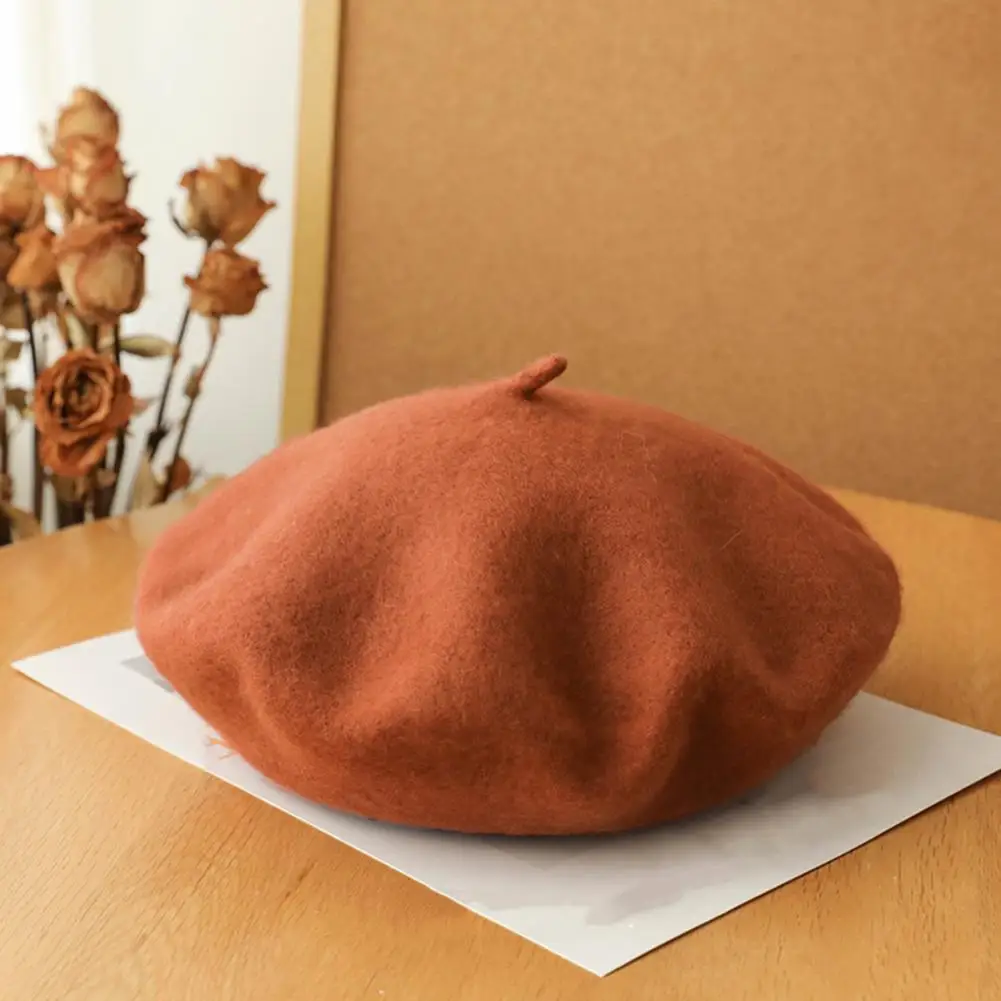 

Autumn Winter Beret Hat High Elastic Super Soft Thickened Decorative Polyester Women Beret Hat Warm Cap Daily Wear