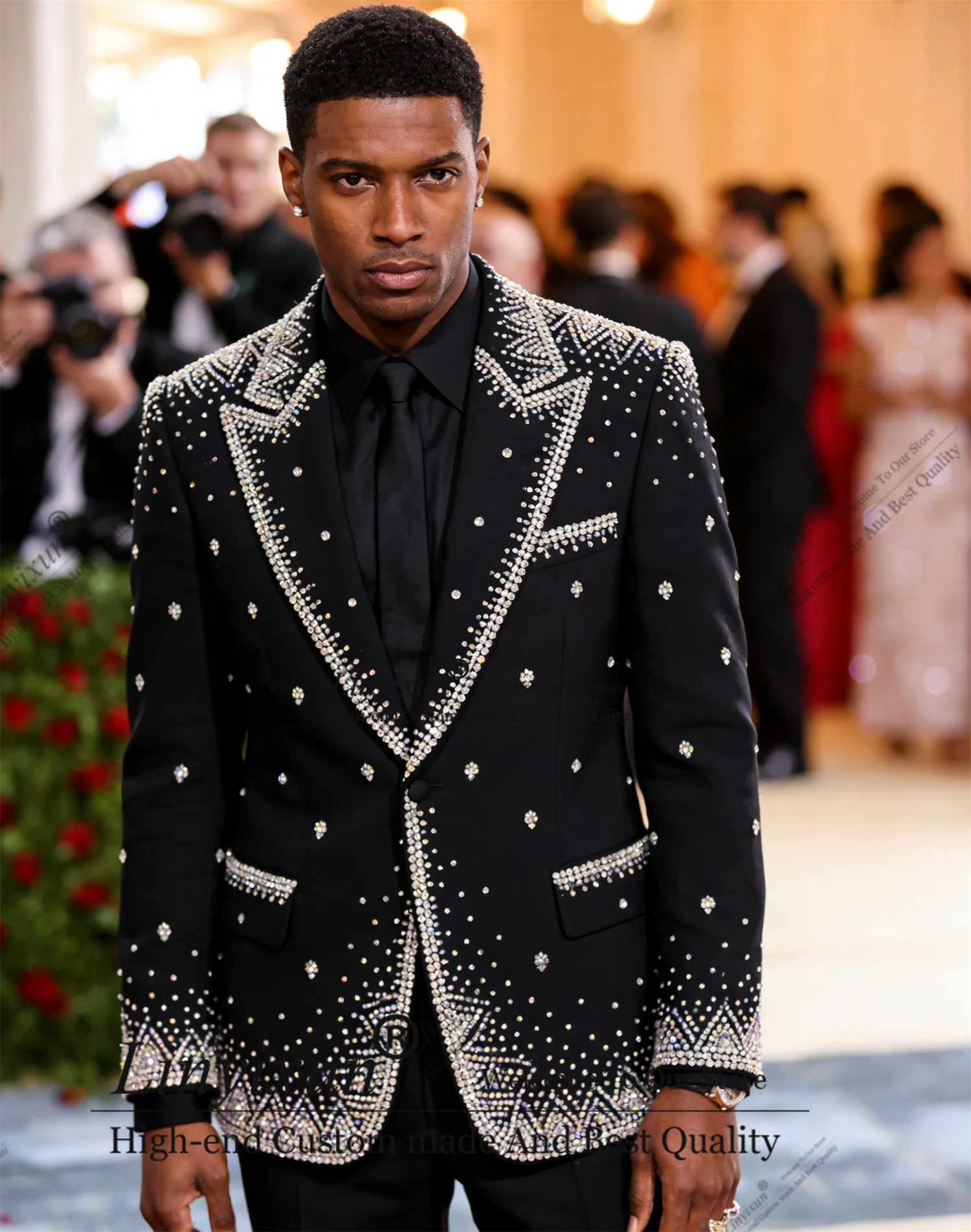 Shiny Rhinestone Men Suits 2 Pieces Sets Wedding Groom Wear Tuxedos Customized Male Party Prom Blazers Slim Costume Homme