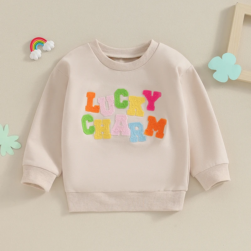 Scloutarry Kid Toddler Baby Boy Girl St Patricks Day Outfits Long Sleeve Lucky Charm Sweatshirt Shirt Tops Spring Clothes