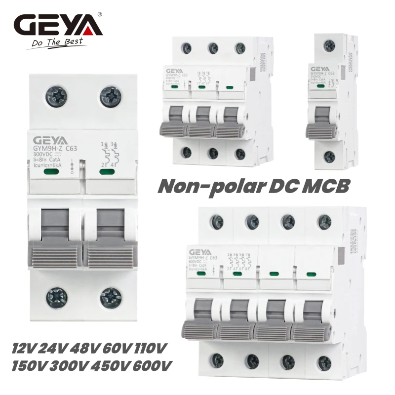 GEYA GYM9H-Z Non-polar DC MCB 12V 24V 48V 60V 110V~600V Solar Circuit Breaker Battery Protect Positive Negative Short Circuit