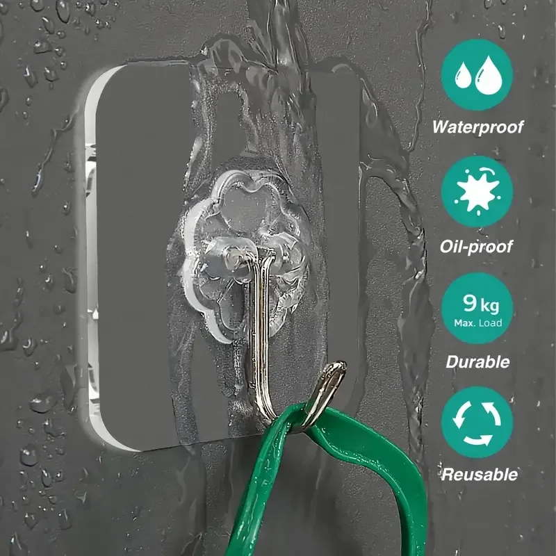 Wandhaken, robust, transparent, selbstklebend, Mehrzweck-Wandhaken, Schlüsselhalter, Handtuchhalter für Küche, Badezimmer, Zubehör