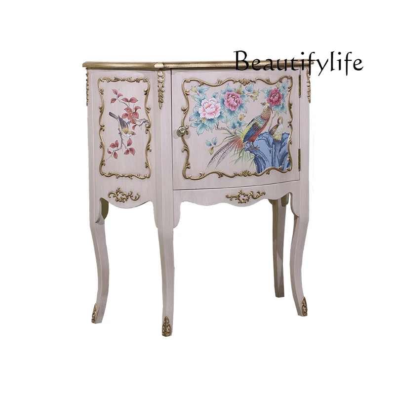 American-Style Solid Wood Light Luxury Chest of Drawers Main Living Room Locker Hand-Painted Retro European Chest of Drawers