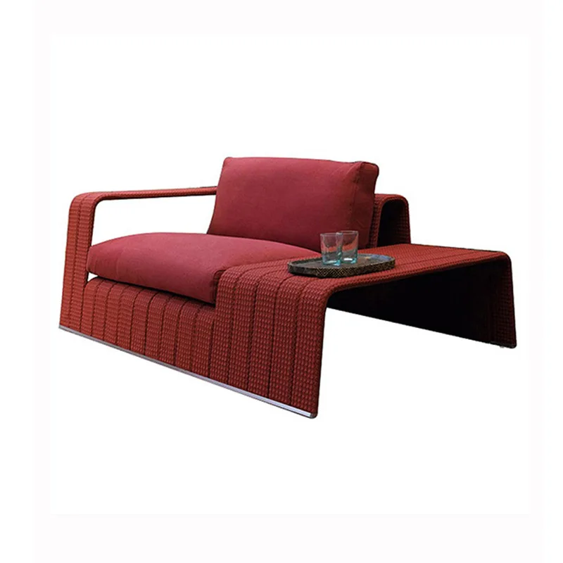 Outdoor beach bed swimming pool loungers patio garden rattan sofa leisure bed triple rattan chair