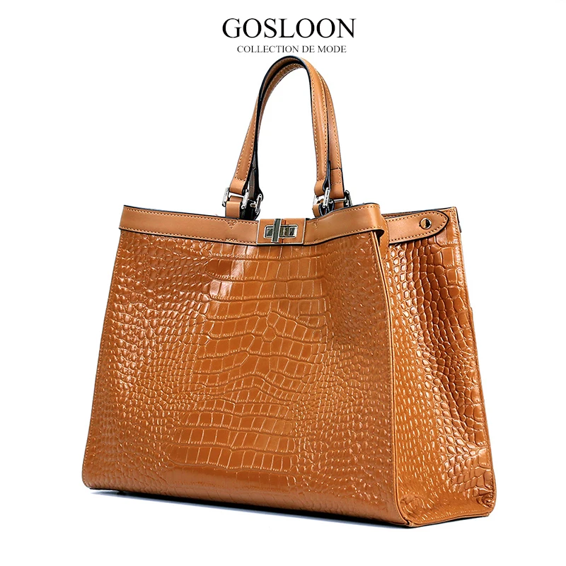 Borsa da donna in pelle originale al Gosloon-159 borsa a tracolla da donna in vera pelle morbida di lusso Casual borsa da donna di grande capacità