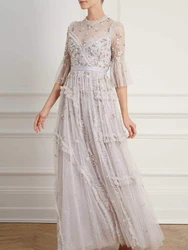 2023 Women'S Elegant Party Dress Summer New Formal Occasion Embroidery Mesh Long Dress Vacation Elegant Gorgeous High Quality