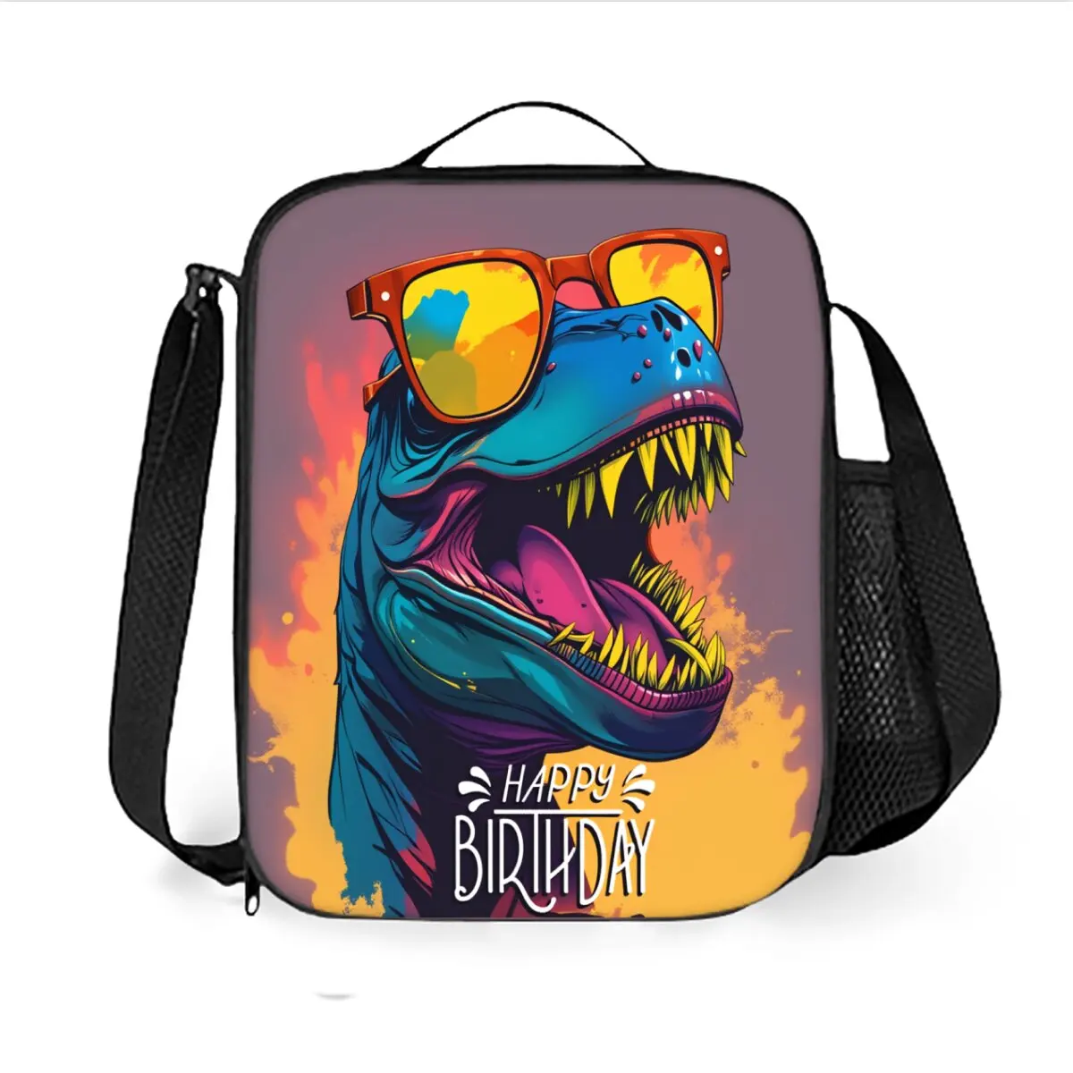 Lunchtasche mit Dinosaurier-Muster und Schultergurt für Jungen/Mädchen, beste Geschenke, 2D flache Cartoon-Schultasche, Bento-Lunchbox-Tasche für Kinder