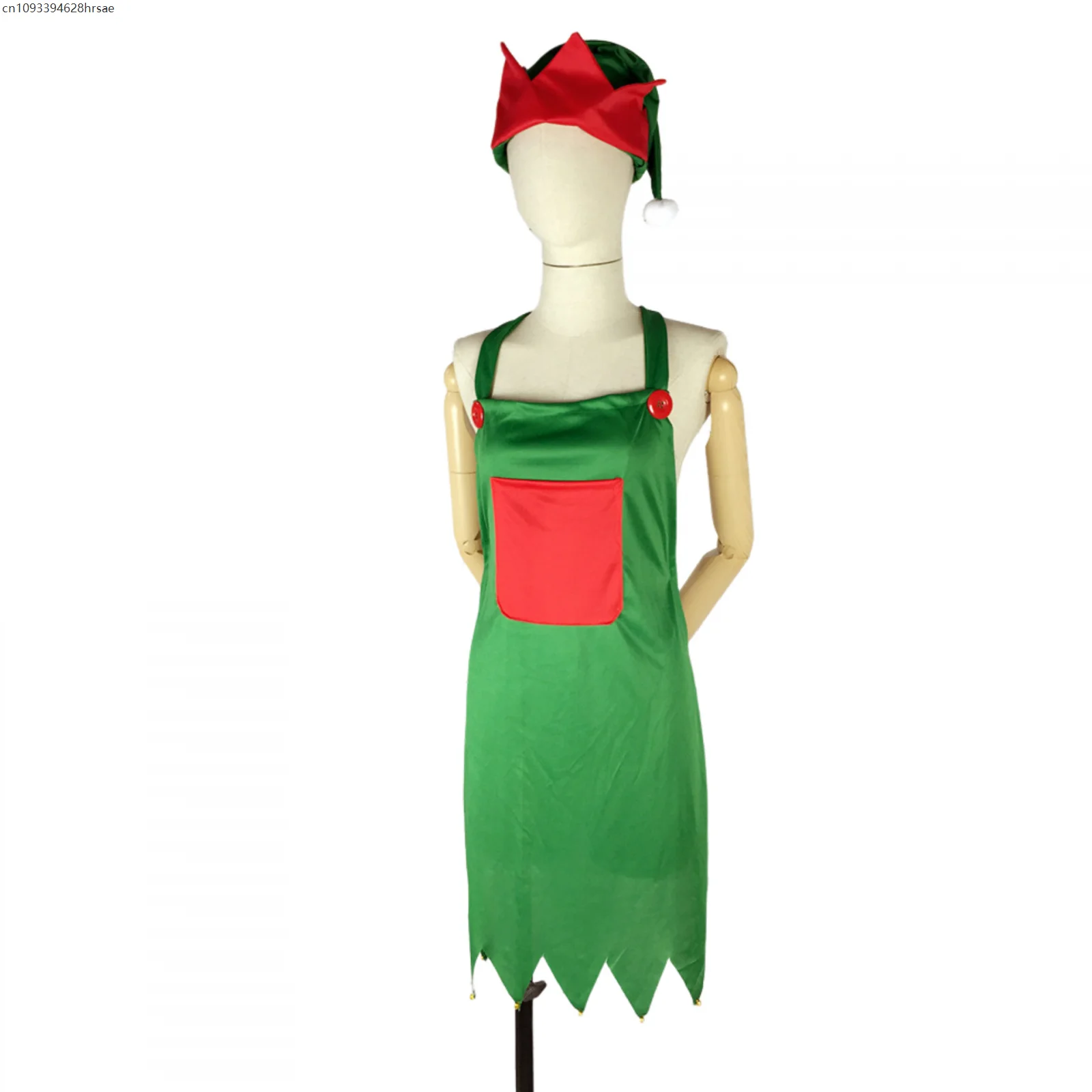 

Green Elf Merry Christmas Apron and Hat Set for Women Girls Festive Dressing Cake Kitchen Cook Apron for Mother's New Year Gift
