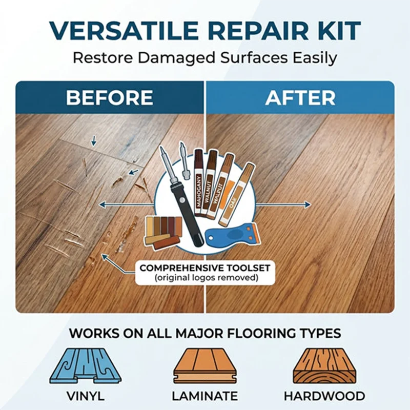 ABBO-Vinyl Floor Repair Kit With Upgraded Heat Pen,11 Colors Hardwood Wax 8 Colors Dual Tip Furniture Touch Up Markers