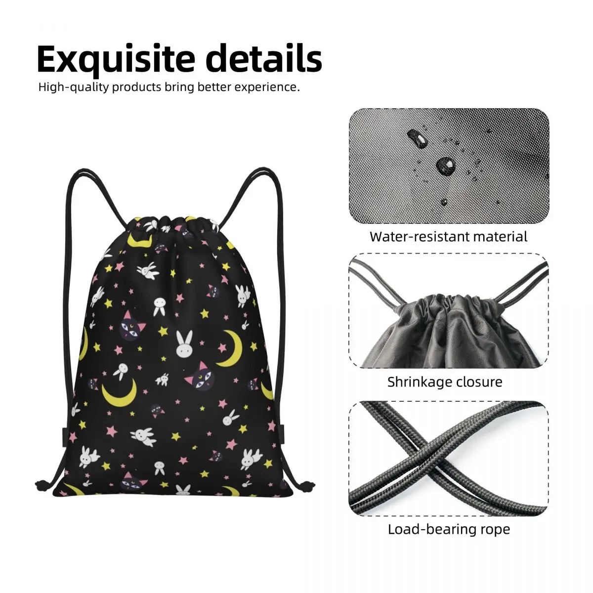 Custom Usagi Tsukino Moon Pattern Drawstring Bags Women Men Lightweight Japanese Sailor Manga Sports Gym Storage Backpack