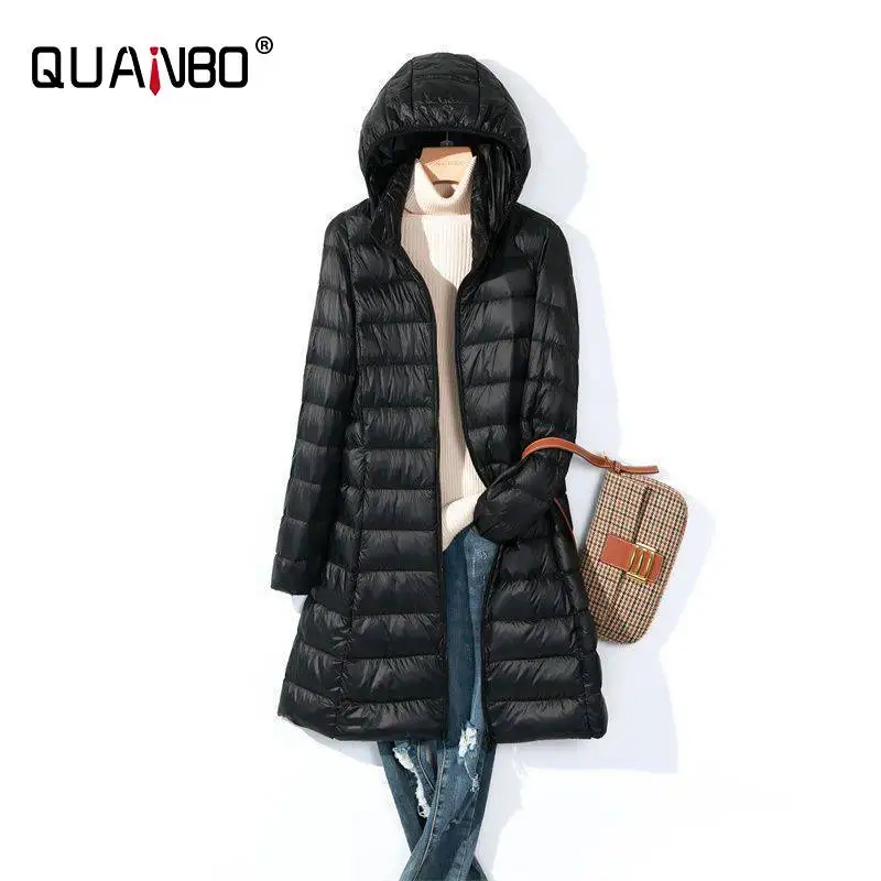 2024 New Arrivals Autumn Spring Women X-long White Duck Down Jackets Korean Fashion Female Hat Detachable Warm Casual Coats