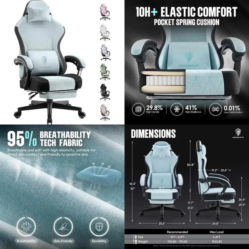 Ergonomic High Back Gaming Chair with Pocket Spring Cushion, Footrest, and Lumbar Support for Adults - Massage Feature Added