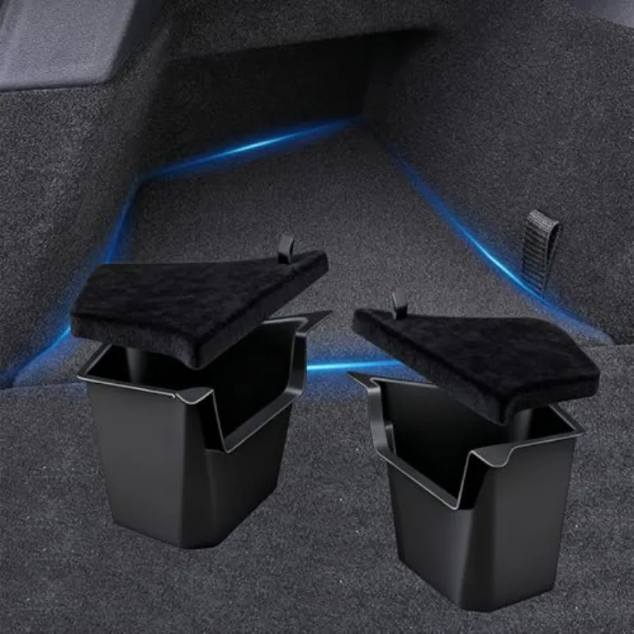 

2PCS Rear Trunk Storage Bins for 2025 2026 Tesla Model Y JuniperRear Cargo Side Storage Box TPE Waterproof Trunk Organizer with