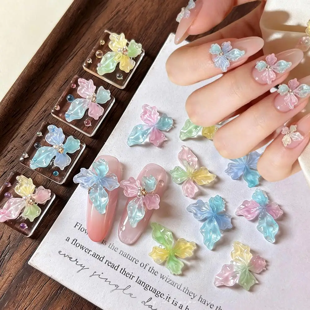 20Pcs Ice Transparent Lily Flower Nail Charms Gradient Soft Crystal Floral Nails Art Decorations Summer DIY Manicure Accessories