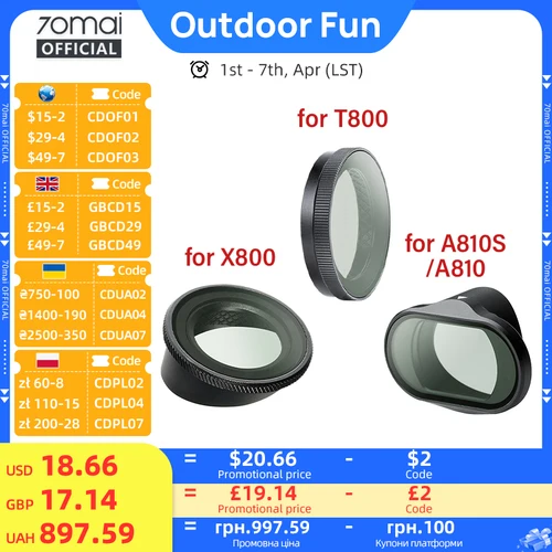 Imagen 1 del producto Filtro CPL Original 70mai solo para cámara de salpicadero 70mai A810 4K Omni X800 filtro CPL de lente polarizadora Circular 4K T800 de 3 canales