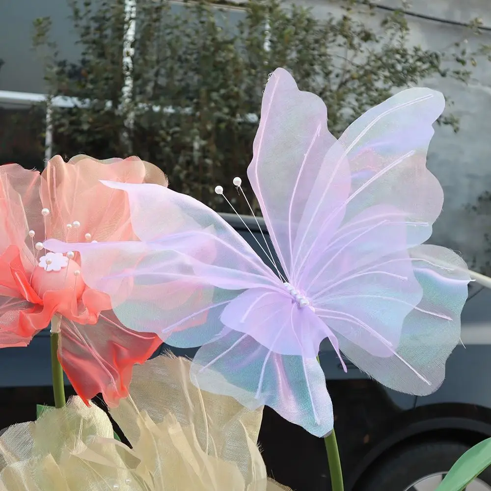 50cm Artificial Butterfly Giant Gauze Silk Yarn Fake Butterfly Outdoor Holiday Decoration Display Three-dimensional Butterfly