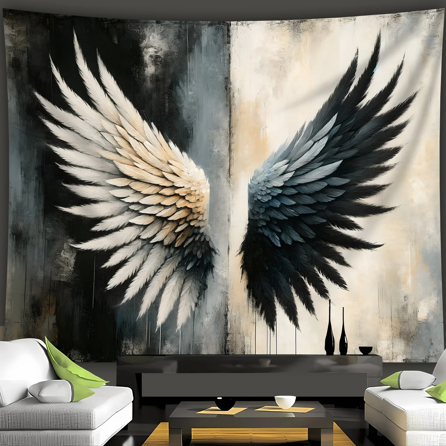 VIKAMA Vintage Art Dual-Tone Angel Wings Tapestry Bedroom, Living Room, Studio Backdrop Home Decor Wall Hanging
