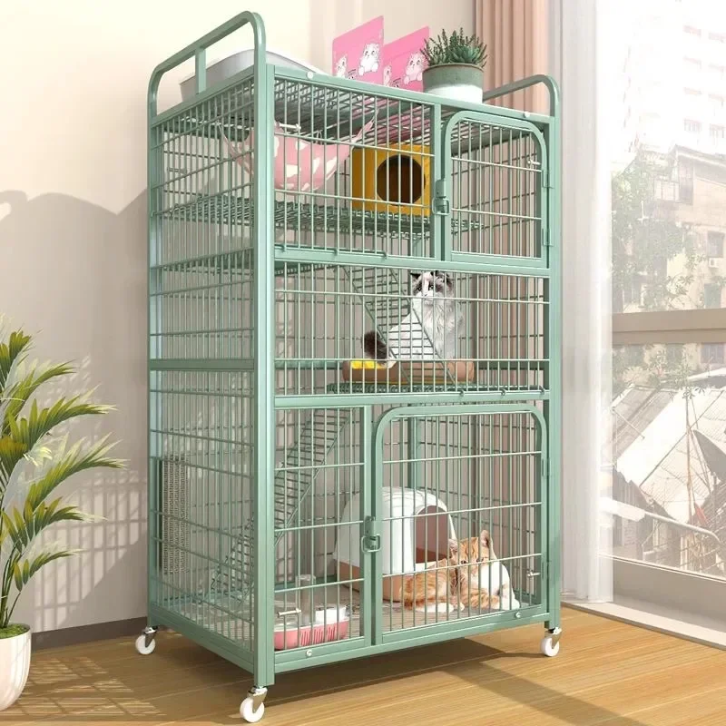 

-Cat Cage Home Villa Indoor Large Free Space House Toilet Integrated Kennel Large Cattery