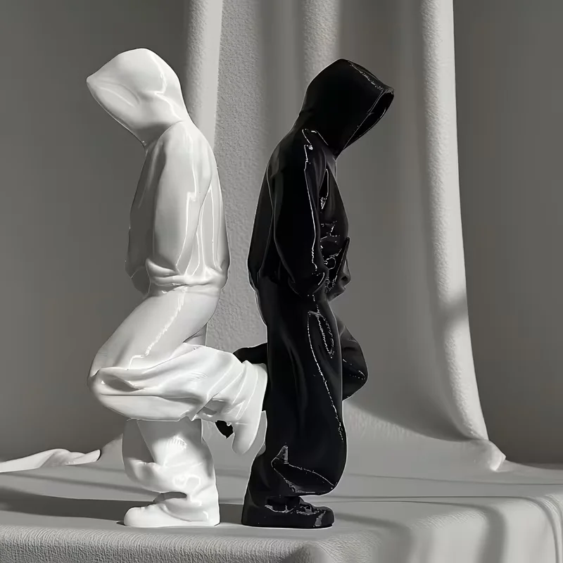 2 Pcs Set, Black and White Faceless Thinker Model Collectible Ornament, Durable Plastic Decoration, Computer Desktop Decor