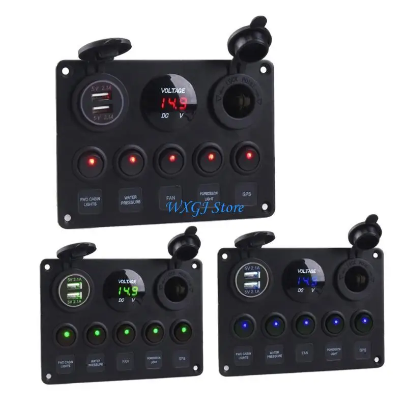 

37JE 5 Gang Rockers Toggle Switch Panel Suitable for RVs Yacht Boats Car Marine Waterproof Interior Part 12V 24V Light Button