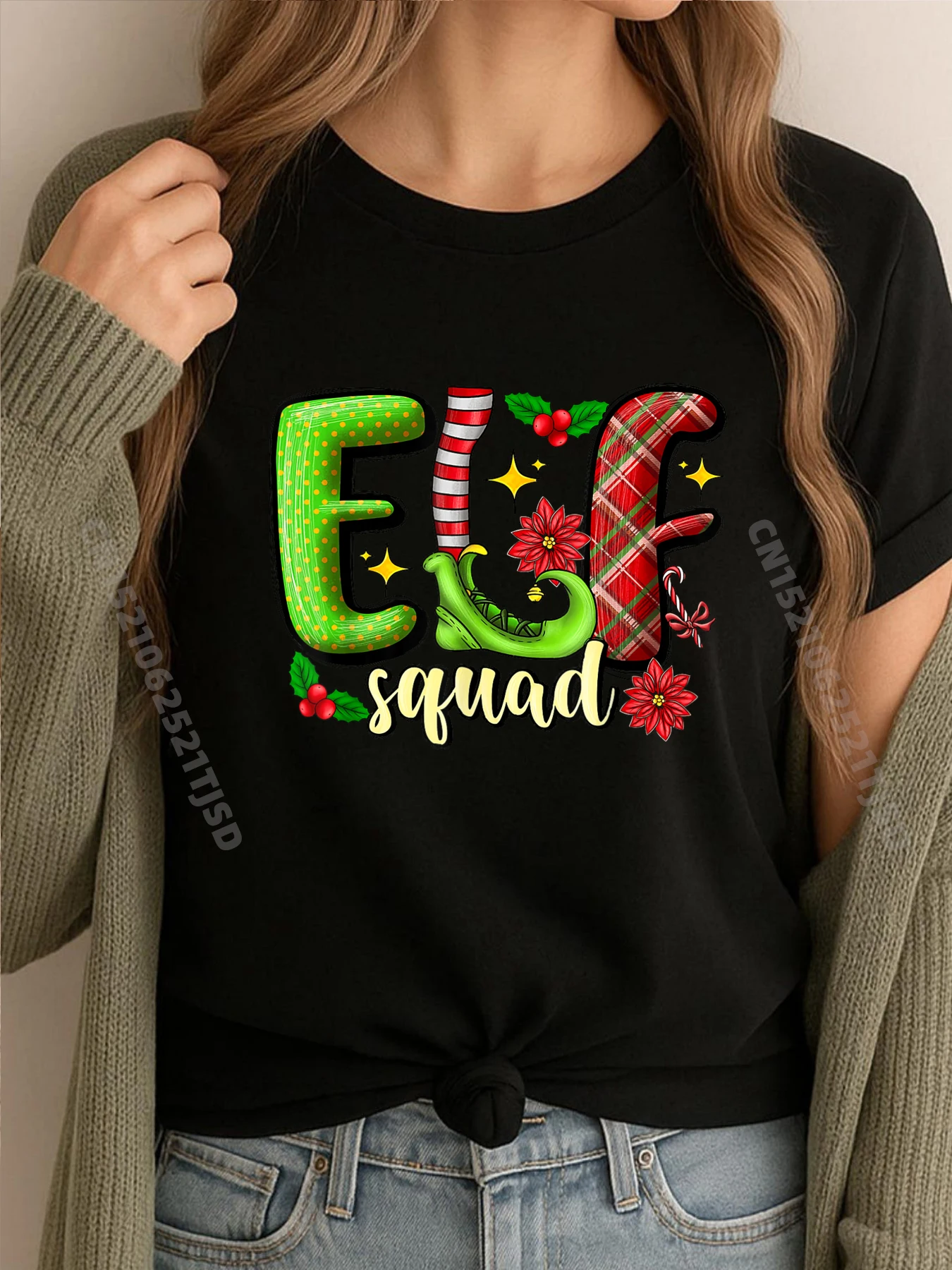 ชุดนอนคริสต์มาสลายครอบครัวเอลฟ์ เสื้อยืดลายทีมเอลฟ์คริสต์มาส ขายส่ง 100 ชิ้น เสื้อยืดคลาสสิกสำหรับผู้หญิง เกม