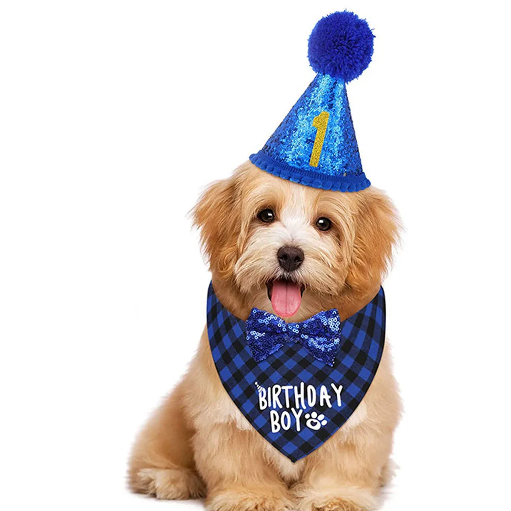 

1 Set Cat Birthday Bandana Hat Bow Tie Costume For Pet Cats Kitten Party Wedding Christmas Photo Shoot Adjustable Small Dog