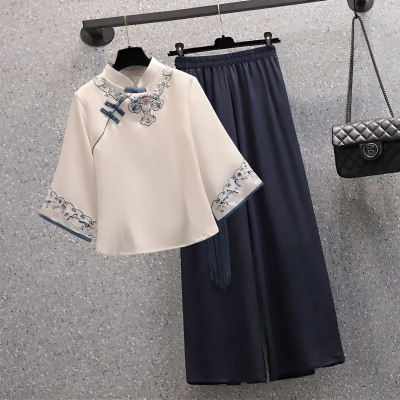 

Осень 2024, новое китайское литературное платье Тан в национальном стиле, Cheongsam, обнаженная юбка, брючный костюм Hanfu