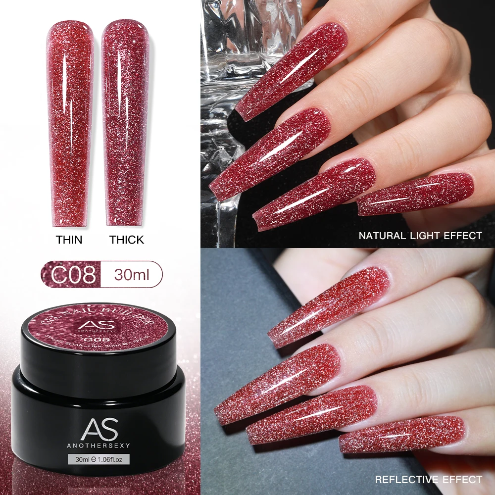 30g Silber Reflektierendes Aufbaugel für Nägel Funkelnder Glitzer Roter Nagelverlängerungslack Semi-Permanenter Gel-Lack