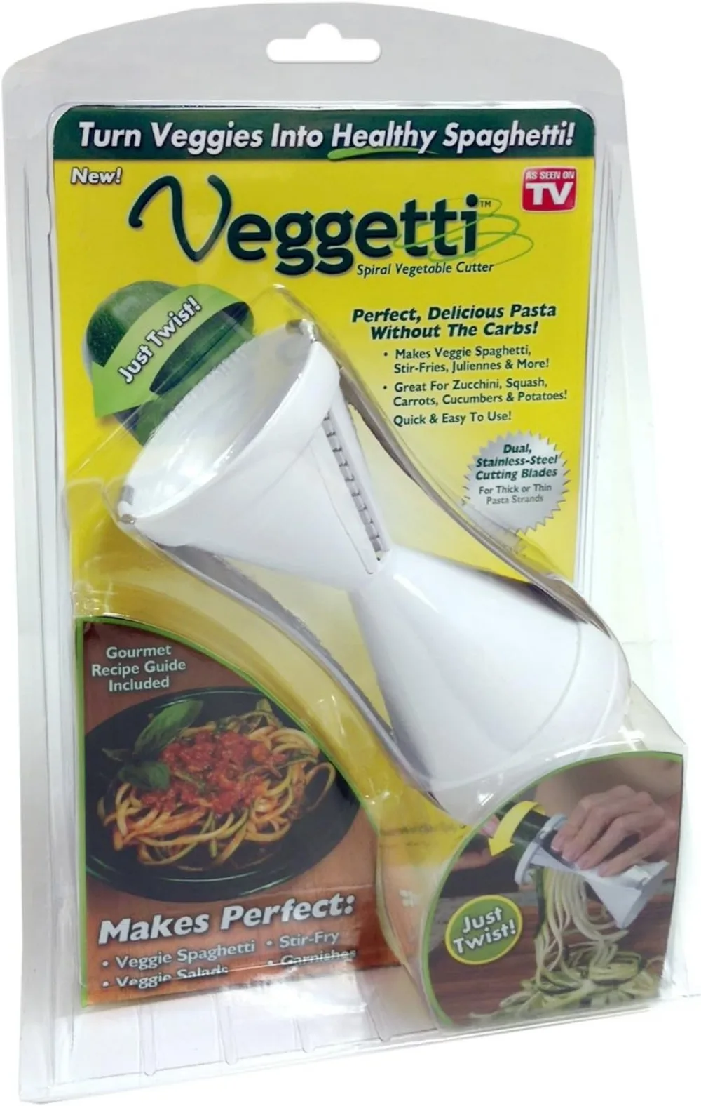 Dual Blade Veggie Slicer, Spiralizer for Thick & Thin Noodles, Works with Zucchini, Carrots, Cucumbers, 2.76