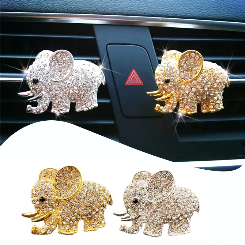 Metal Rhinestone Elephant Car Perfume Clip Air Vents Air-conditioning Incense Folder Creative Cartoon Car Interior Ornaments