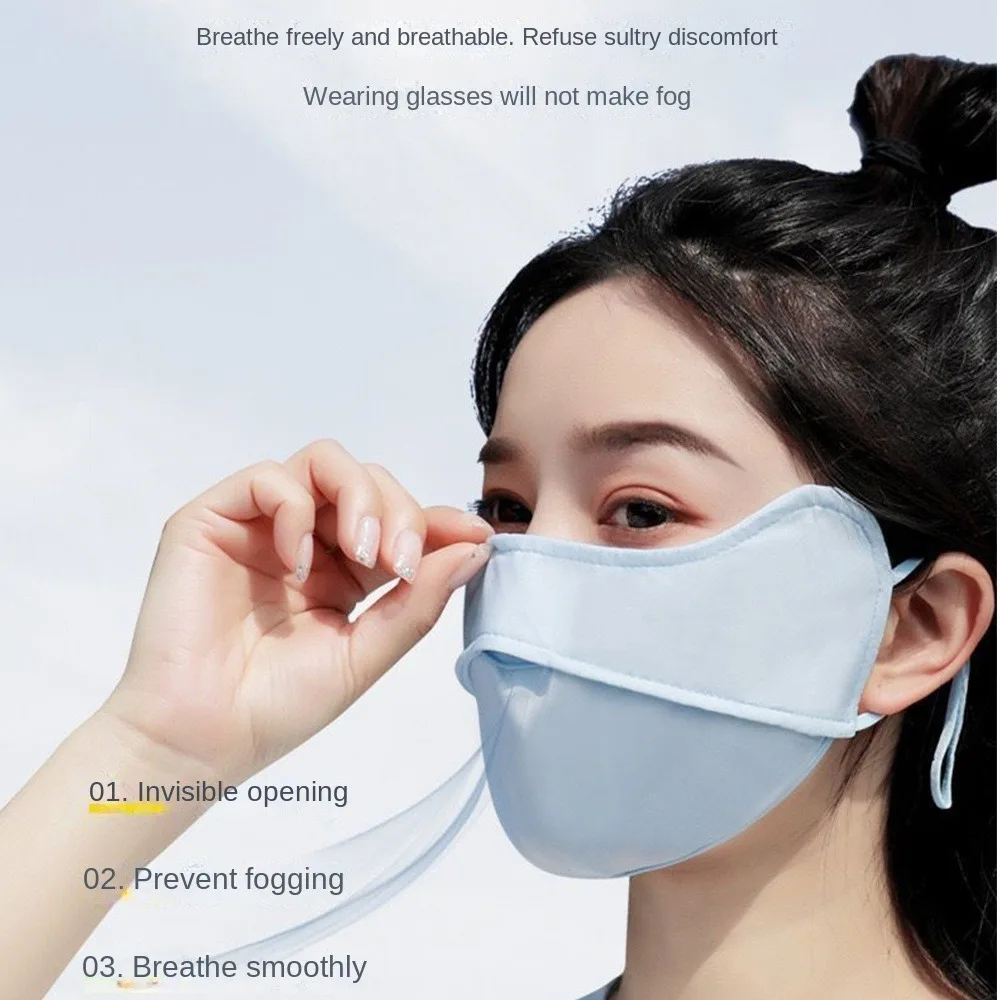 UV Sun Protection Ice Silk Sunscreen Mask Summer Washable Breathable Face Protection Adjustable Face Cover Outdoor