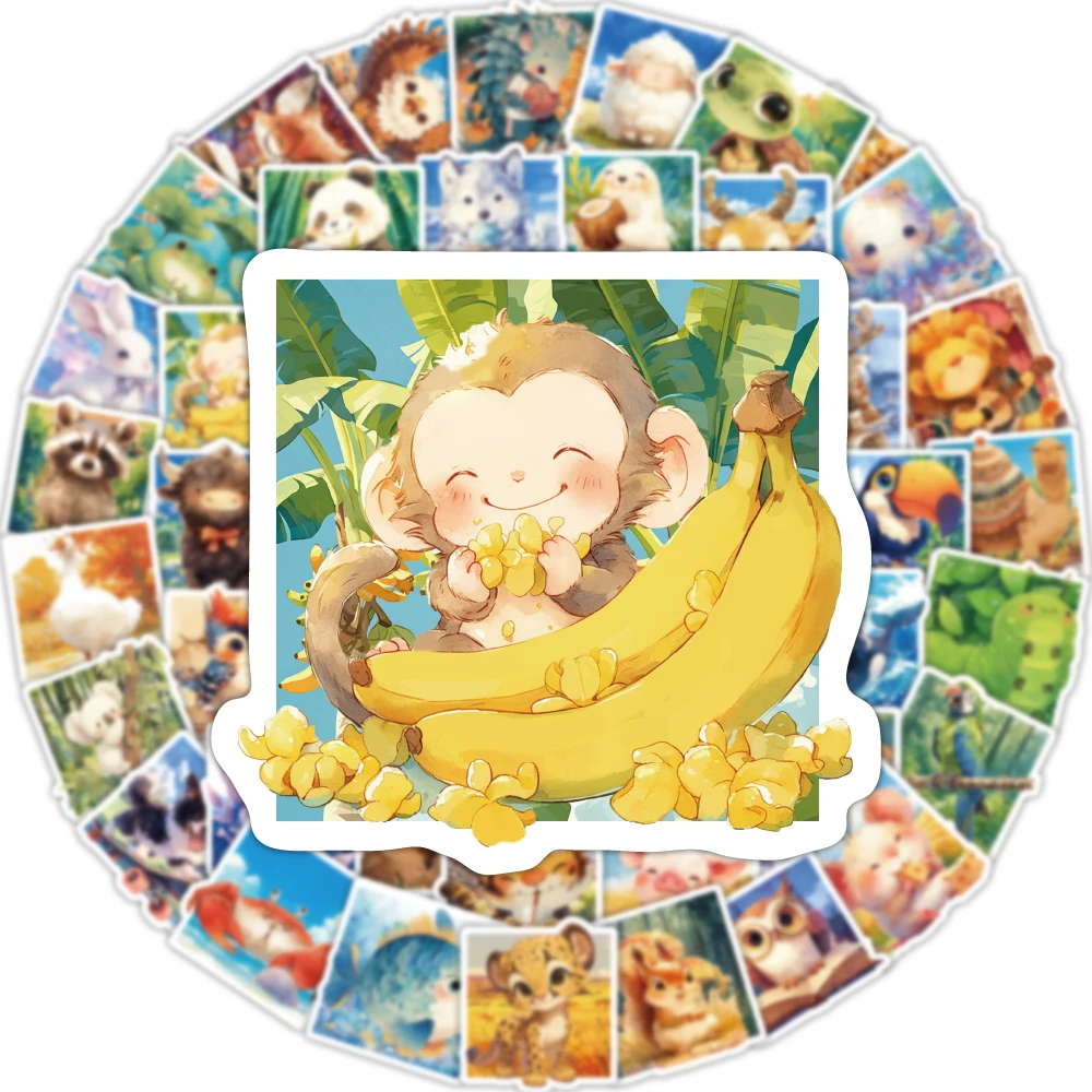 50PCS Beautiful Cartoon Animal Scene Graffiti Stickers Scrapbooking Collage Material Stationery Water Bottles Guitar Decorative