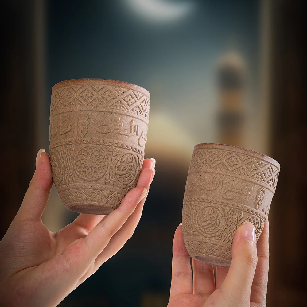 Middle Eastern-style Yam Coffee Cup Arabic Lettering Relief Tea Cup   Simple Retro Coarse Clay Water Cup