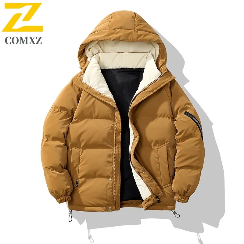 

COMXZ Мужская стеганая куртка Классическая с капюшоном для приключений на открытом воздухе Ветрозащитная теплая парка Повседневная походная легкая зимняя хлопковая куртка