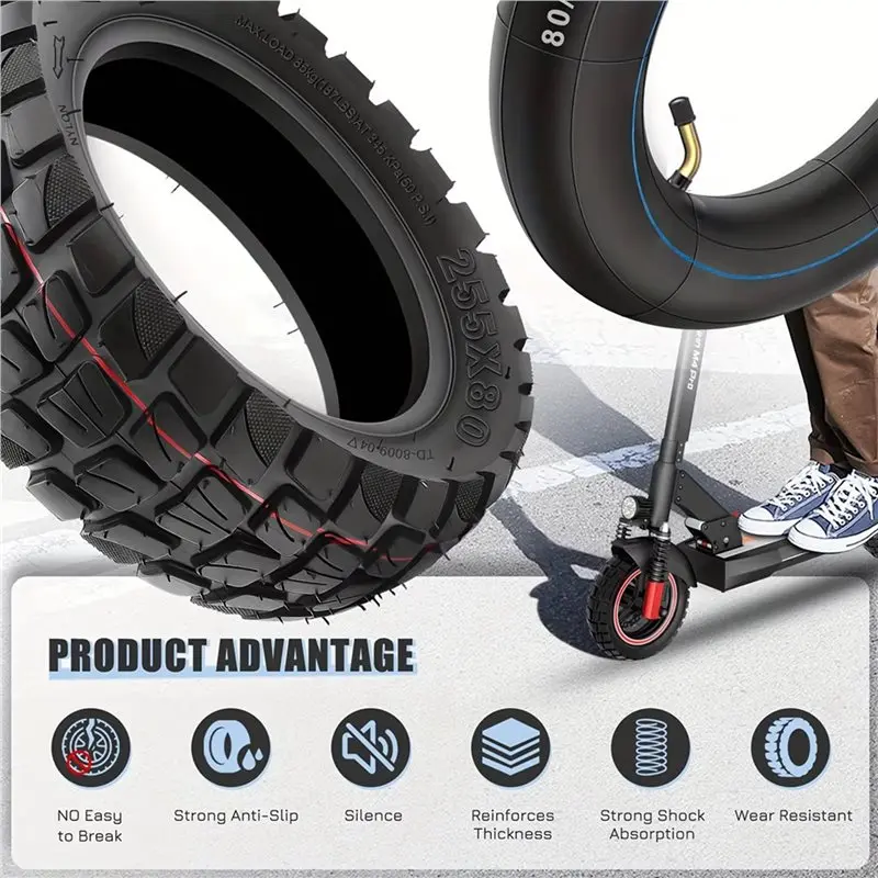 وصول جديد 2X 80/55-6.5 إطار مفرغ للدراجات البخارية الكهربائية ، إطار مطاطي بدون أنابيب 10 بوصة على الطرق الوعرة ، مثالي لعجلة كيك سكوتر