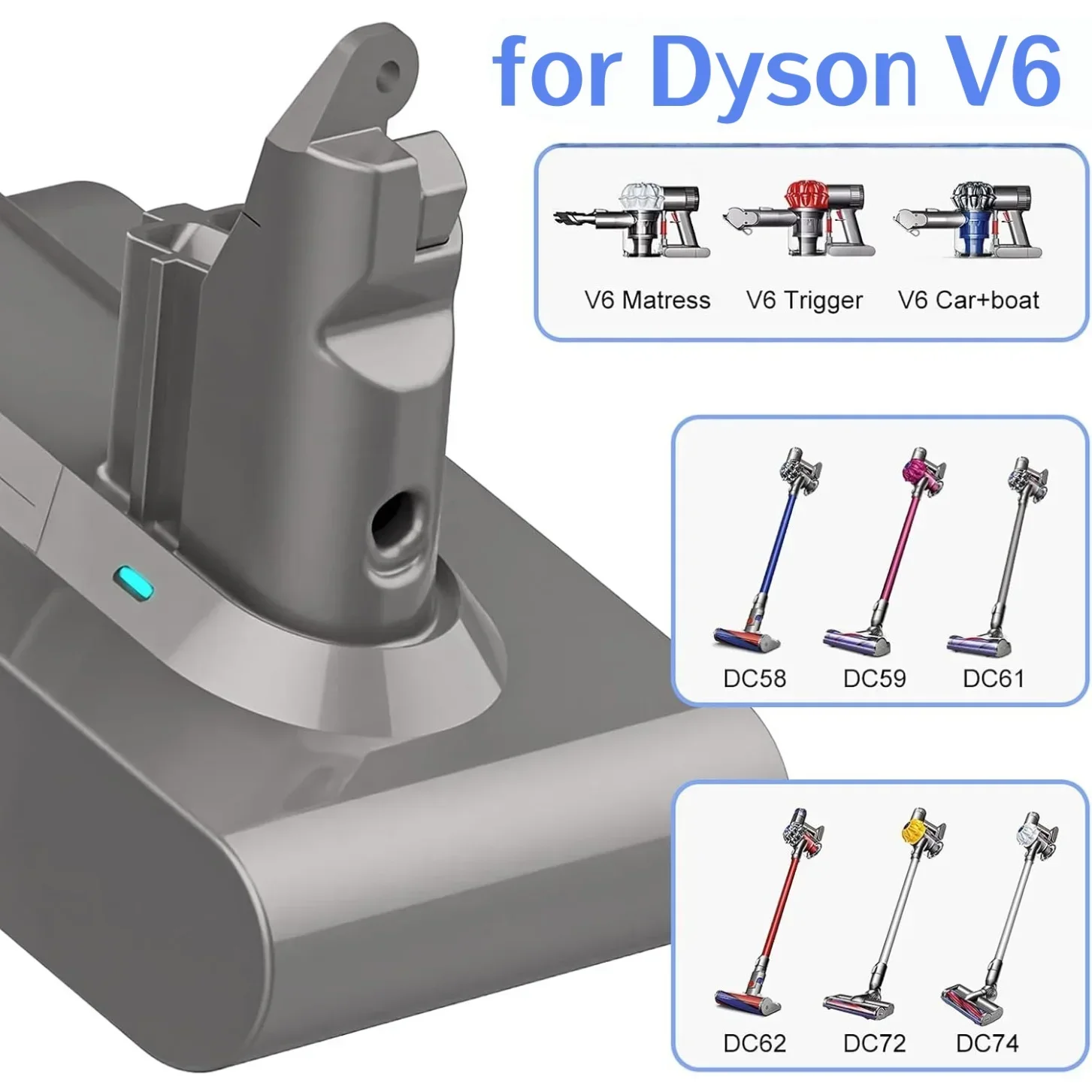 

Новая литиевая аккумуляторная батарея 21.6V 8000mAh/6000mAh для пылесосов Dyson V6 DC58 DC59 DC62 DC74 SV09 SV07 SV03, аналог 965874-02 L30.
