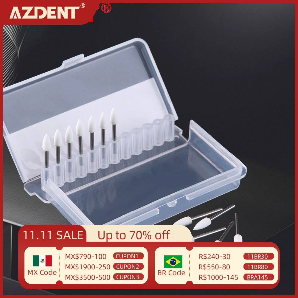 AZDENT 12pcs/Pack Dental Flame Cone Round White Stone Polisher FG Burs Dentistry Polishing Dentist Clinic Metal Resin Porcelain