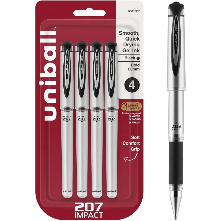 

Гелевая ручка Signo 27 Impact Stick, 4 черных ручки, гелевые ручки с жирной точкой, 1 мм, гладкое письмо, Архив, качественные чернила, кислотные, безвредные комфортные
