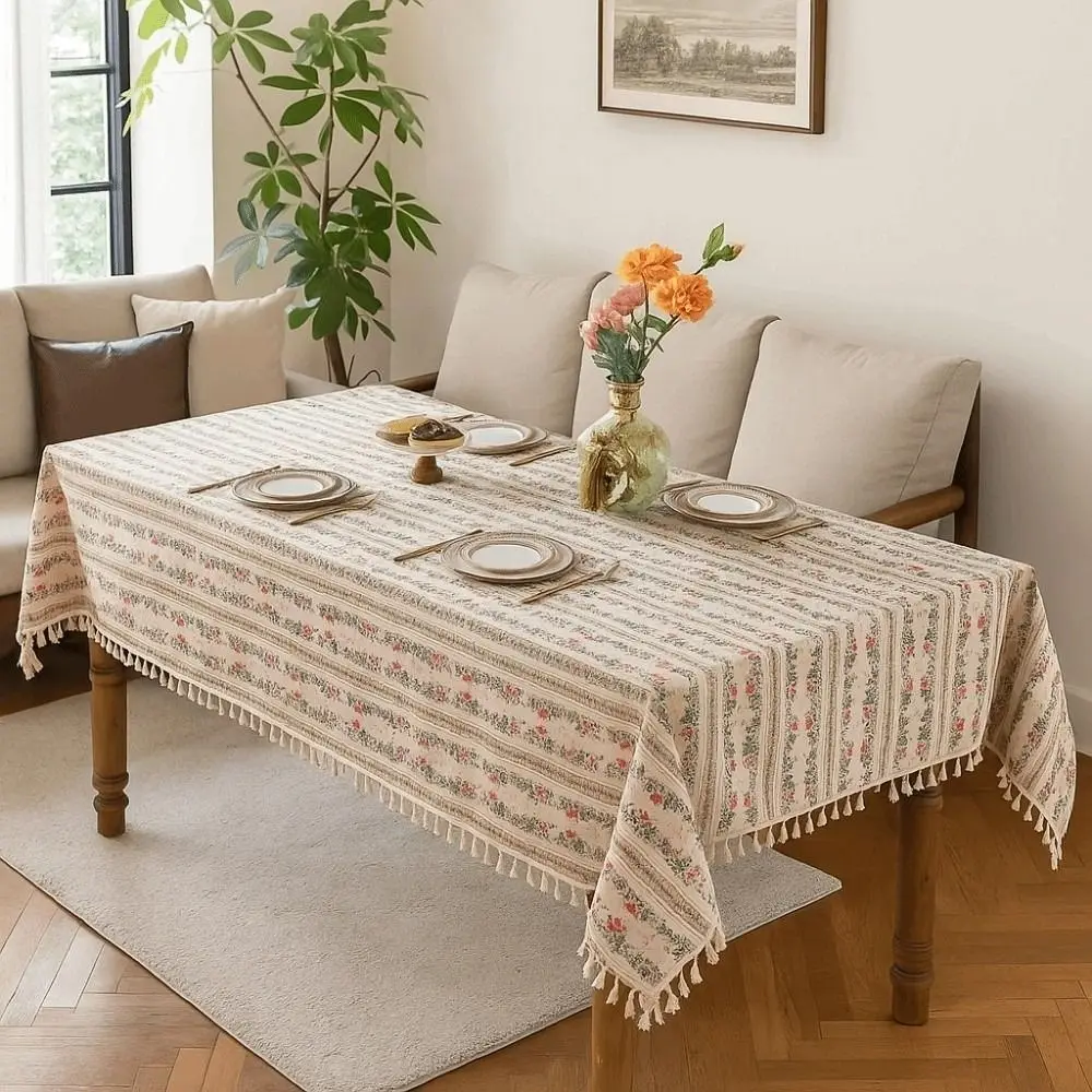 

Прямоугольная скатерть с принтом и кисточками, вечерние принадлежности, износостойкая скатерть для скатерти, гладкая, с защитой от брызг воды
