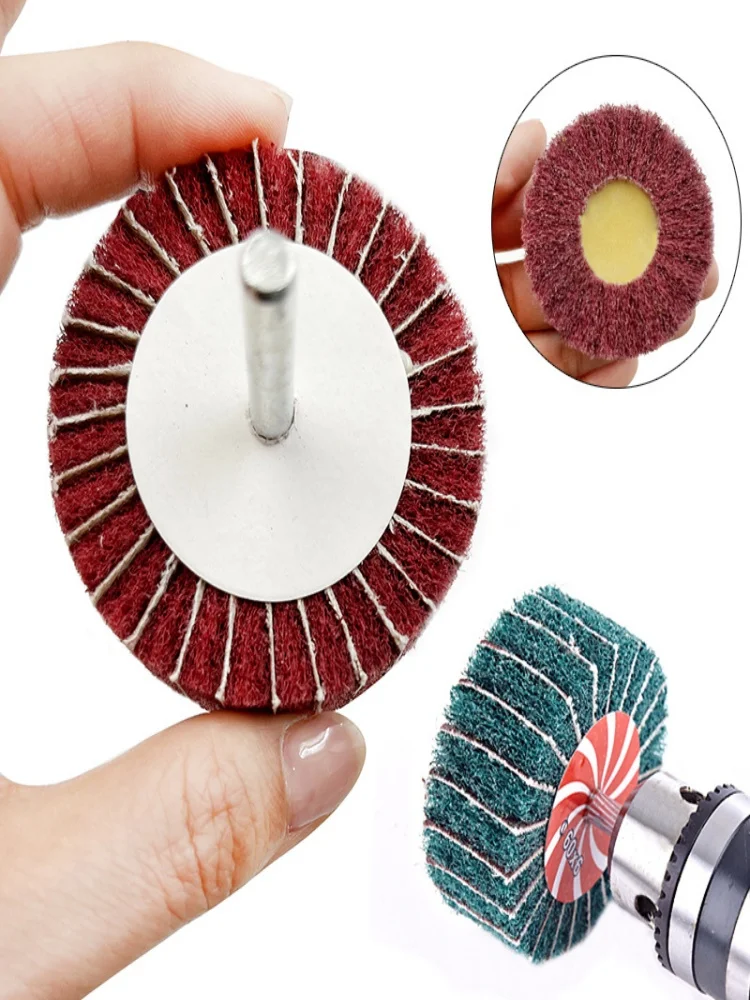 Roue de ponçage à lamelles de polissage Non tissée, brosse de forage électrique Dremel, tige de 6mm pour l'élimination de la rouille, tête d'ébavurage, Kit de tournevis à disque
