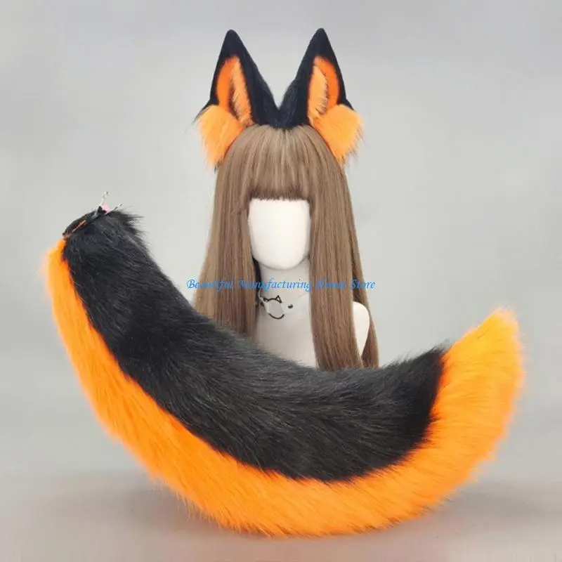 

E56A 2PCS Animal Cosplay Cosleums Fauxs Furs Wolf Cats Foxes Хвост и кошки уши повязки на голову Хэллоуин Костюмированные