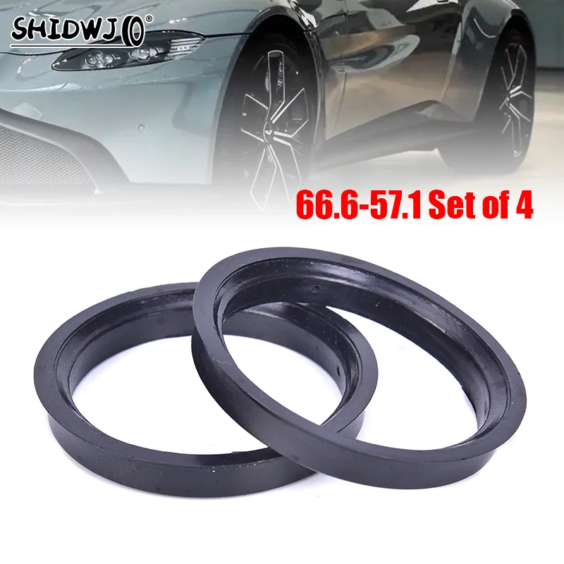 1 Set High Quality 4 Hub Centric Rings Car Wheel Bore Center Collar 66.6-57.1mm For Cars ID 57.1-mm Black Accessories