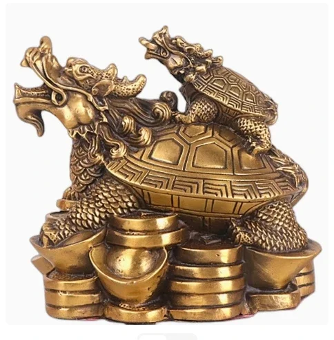 

Copper Animal Dragon Turtle Ornaments , Mother and Son Money Treasure Turtle, Living Room Office Decor