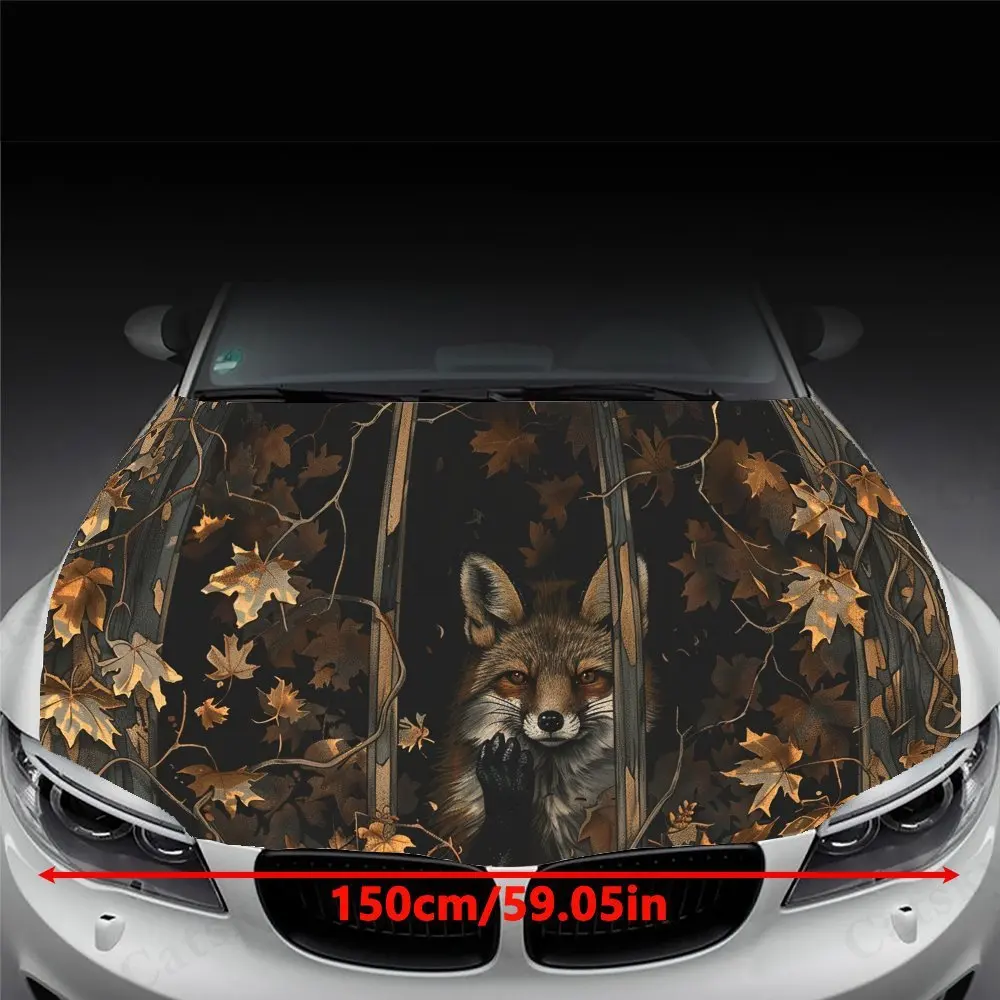 Autumn - Forest Hidden Fox car hood stickers, waterproof self-adhesive, scratch resistant, easy to stick, durable car PVC sticke