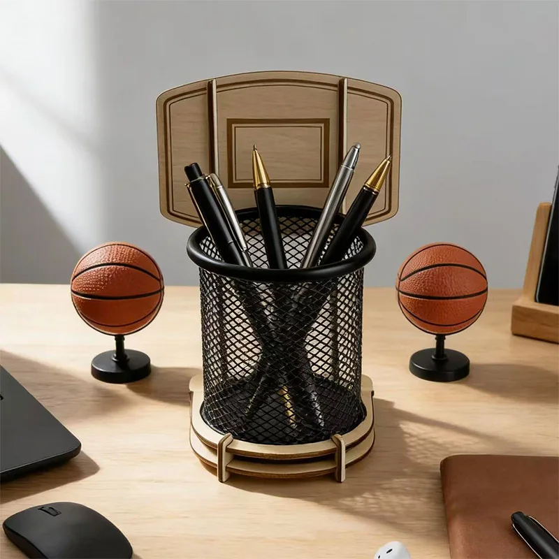Creative Basketball Hoop Multi-functional Storage Tube, Suitable for Home Living Room ,Tabletop Wooden Assembly Storage Box