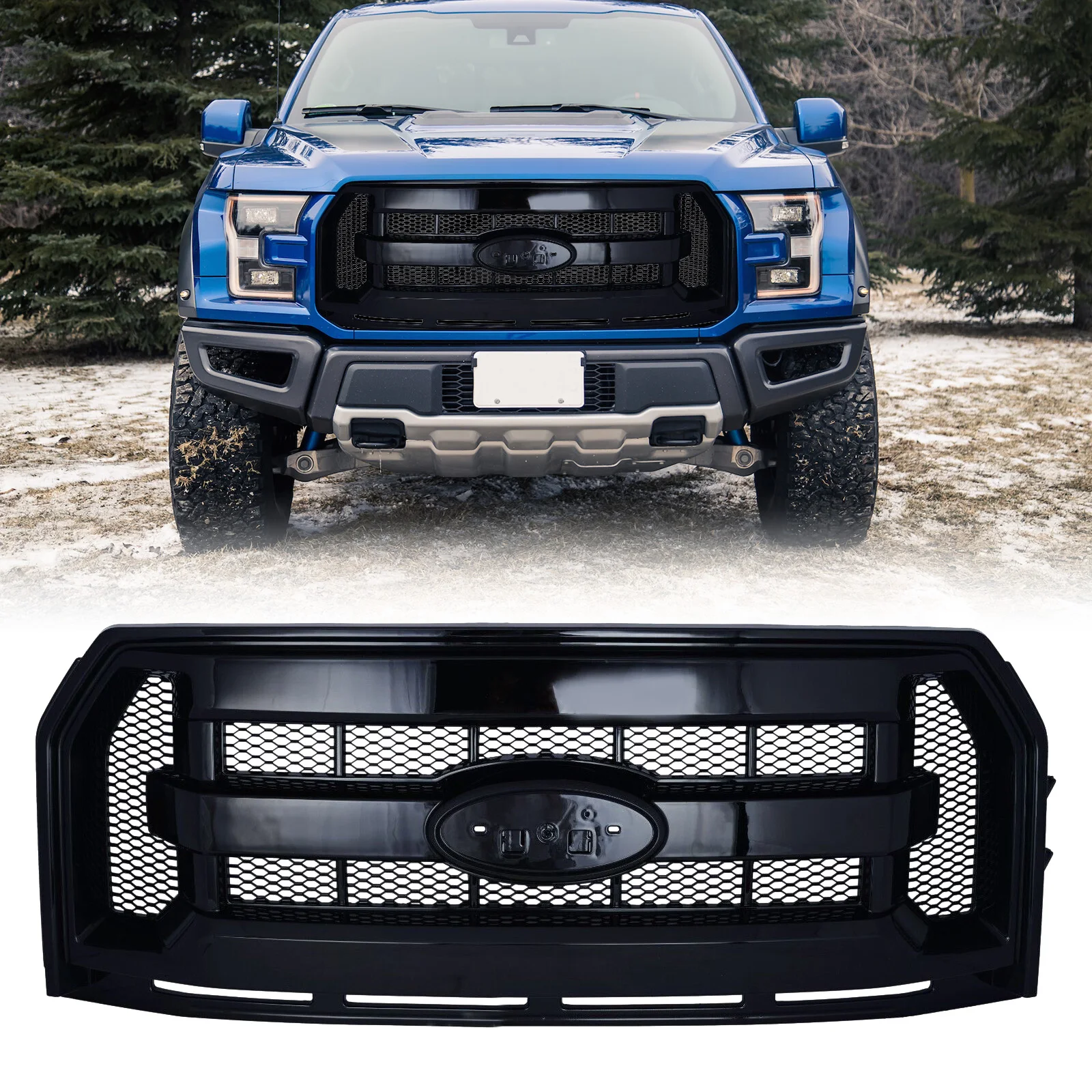 Car Front Grill for 15-17 Ford F-150,Gloss Black Grille