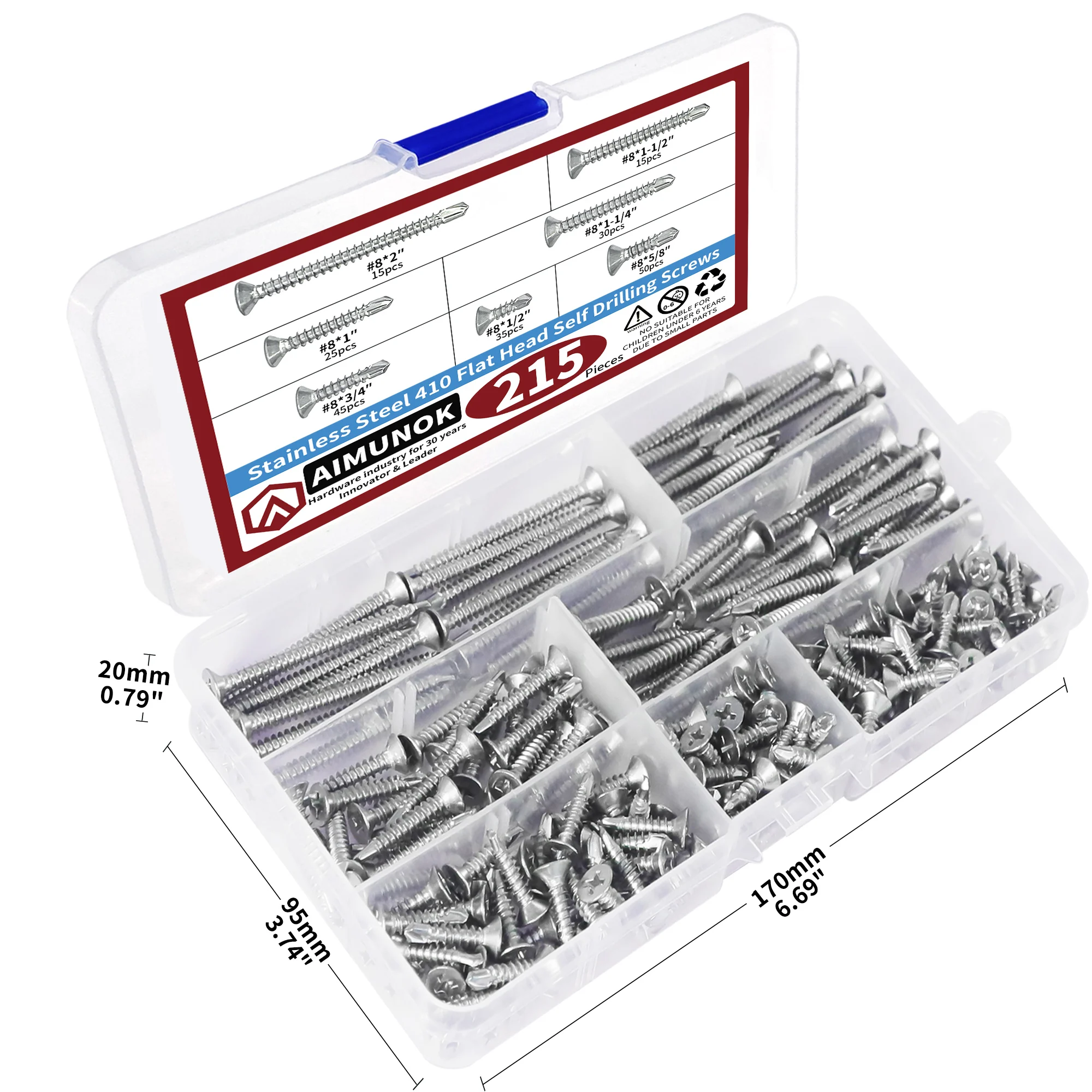 215pcs Stainless Steel 410 Flat Head Self Drilling Screws Cross Self-Drilling Screw Dovetail Self-Drilling Screws